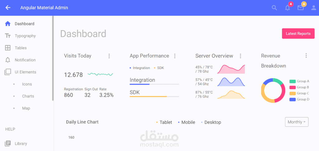 Angular Dashboard – واجهة إدارية تفاعلية