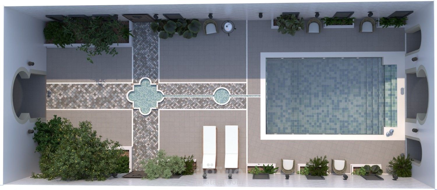 فناء على الطراز الأندلسي مع مسبح