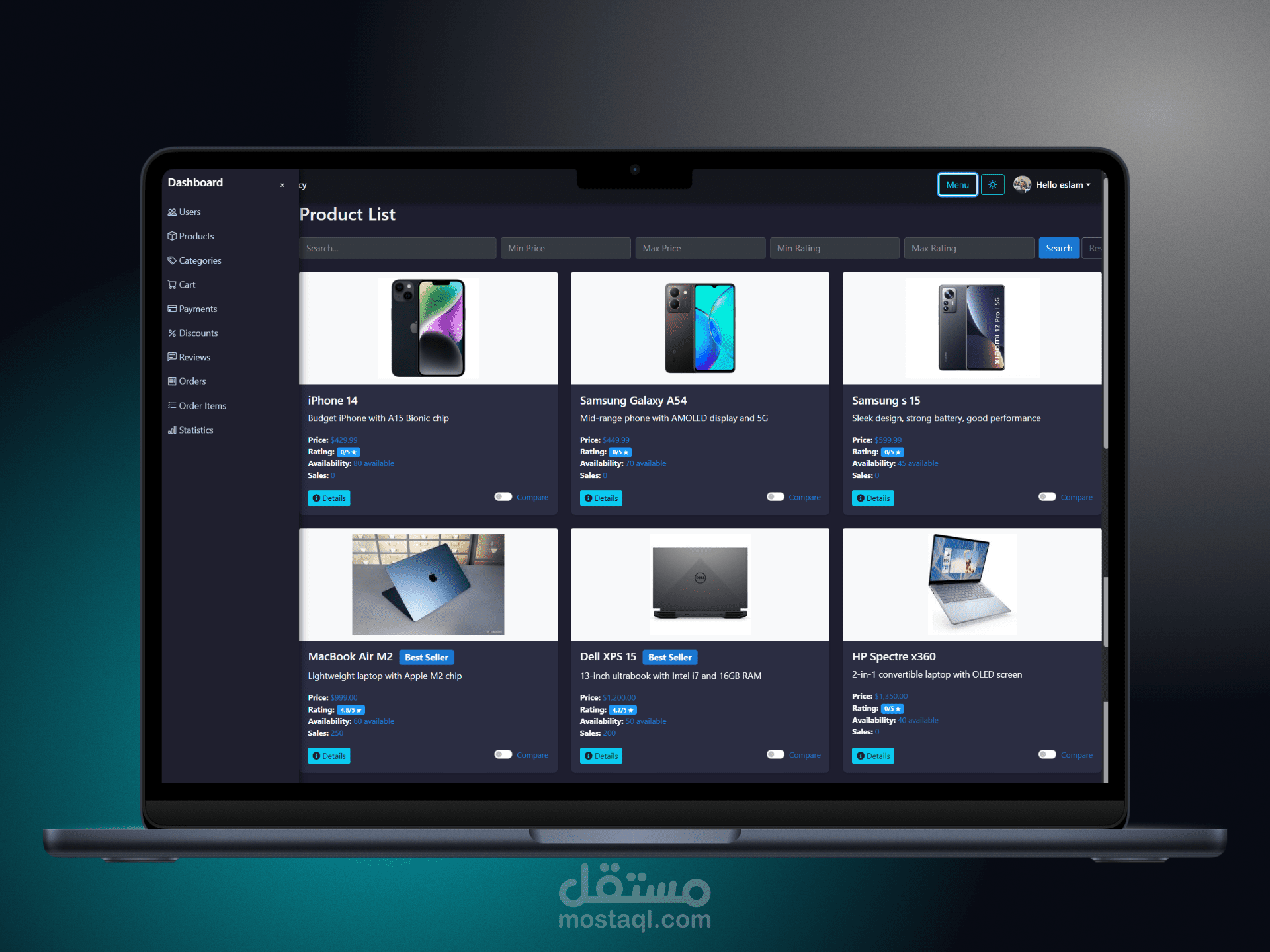 منصة تجارة إلكترونية متكاملة ونظام POS ذكي مع لوحة تحكم وإحصائيات متقدمة