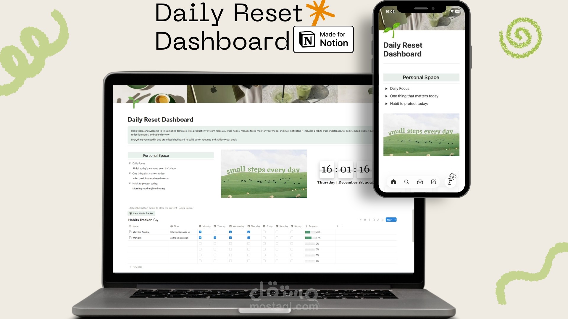 Daily Reset Dashboard Notion Template