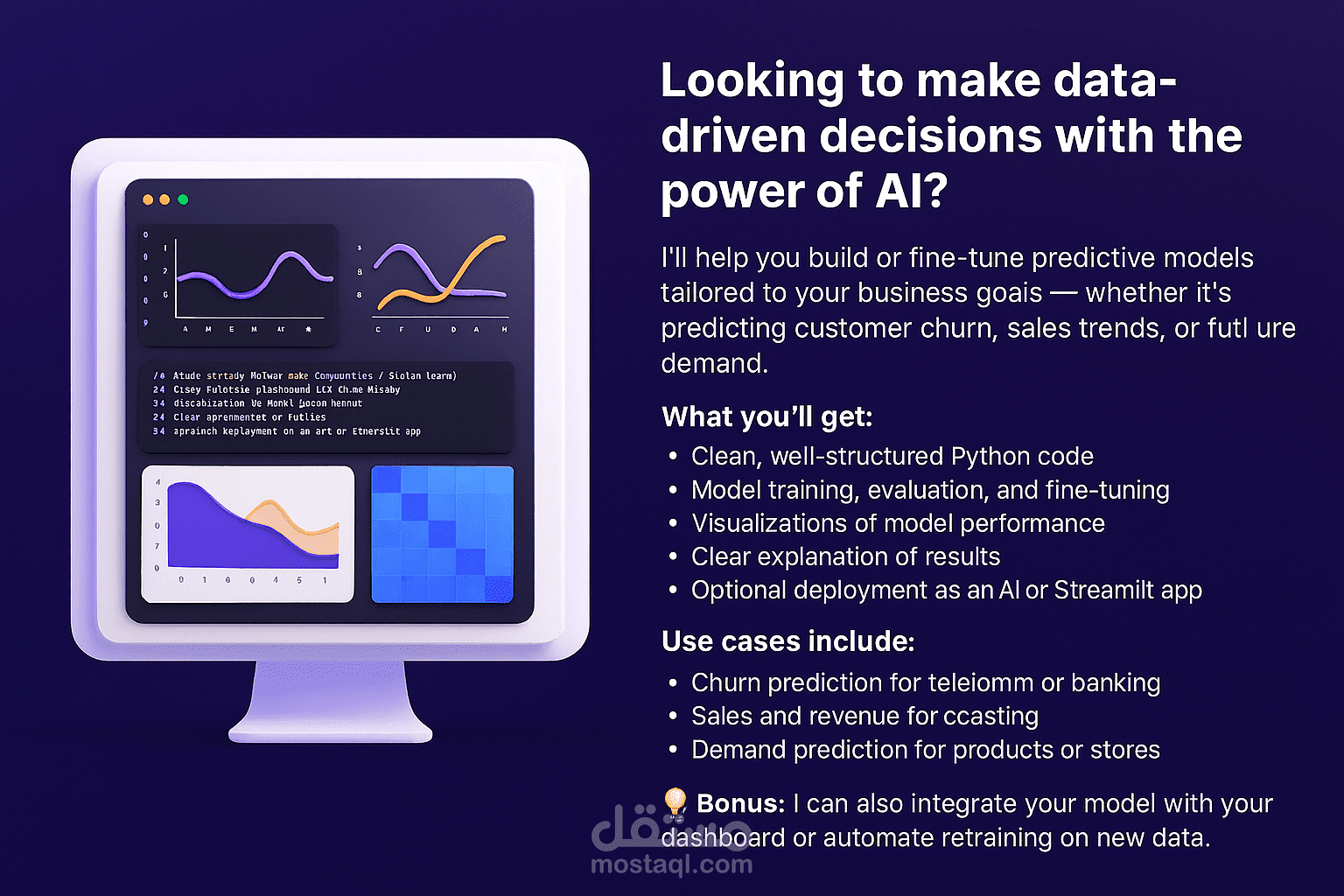 AI Model Fine-tuning & Predictive Models (Sales / Churn / Forecast) | ضبط نموذج الذكاء الاصطناعي والنماذج التنبؤية