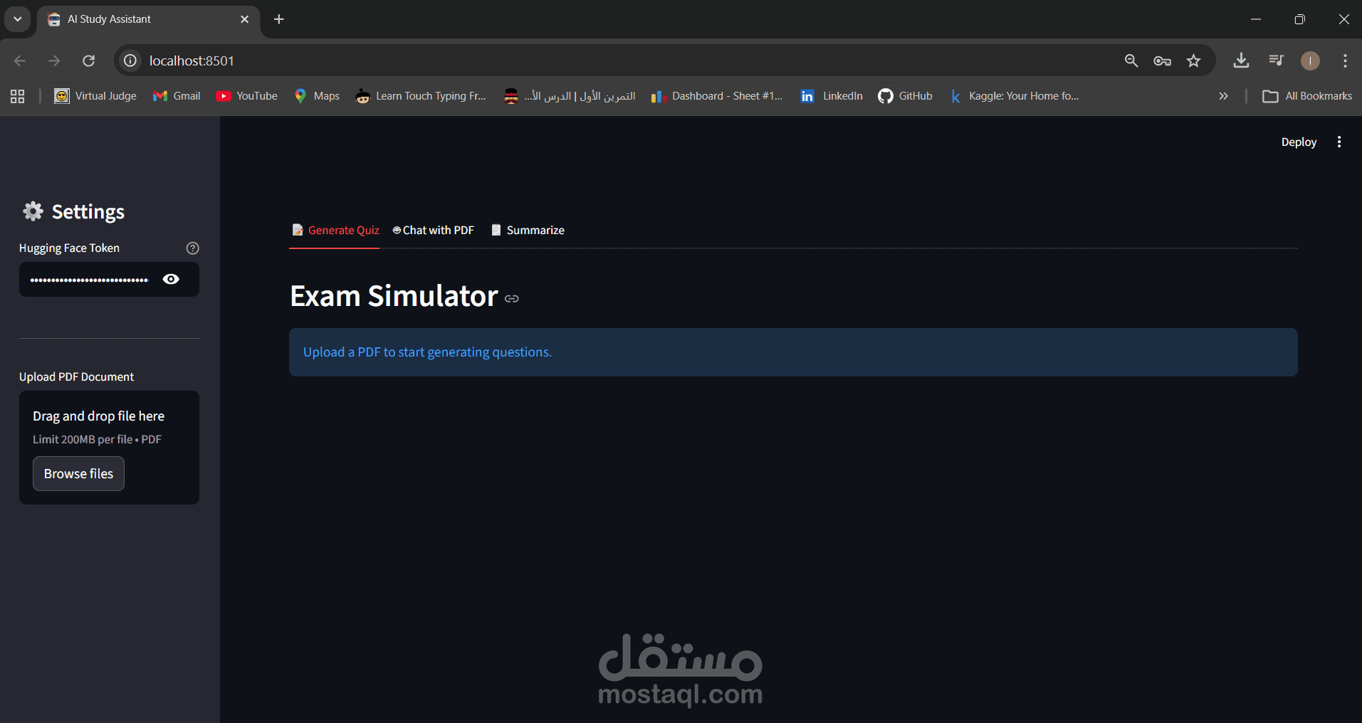 مساعد ذكي للملفات PDF باستخدام AI + RAG (Chat & Quiz Generator باستخدام Python و LLMs)