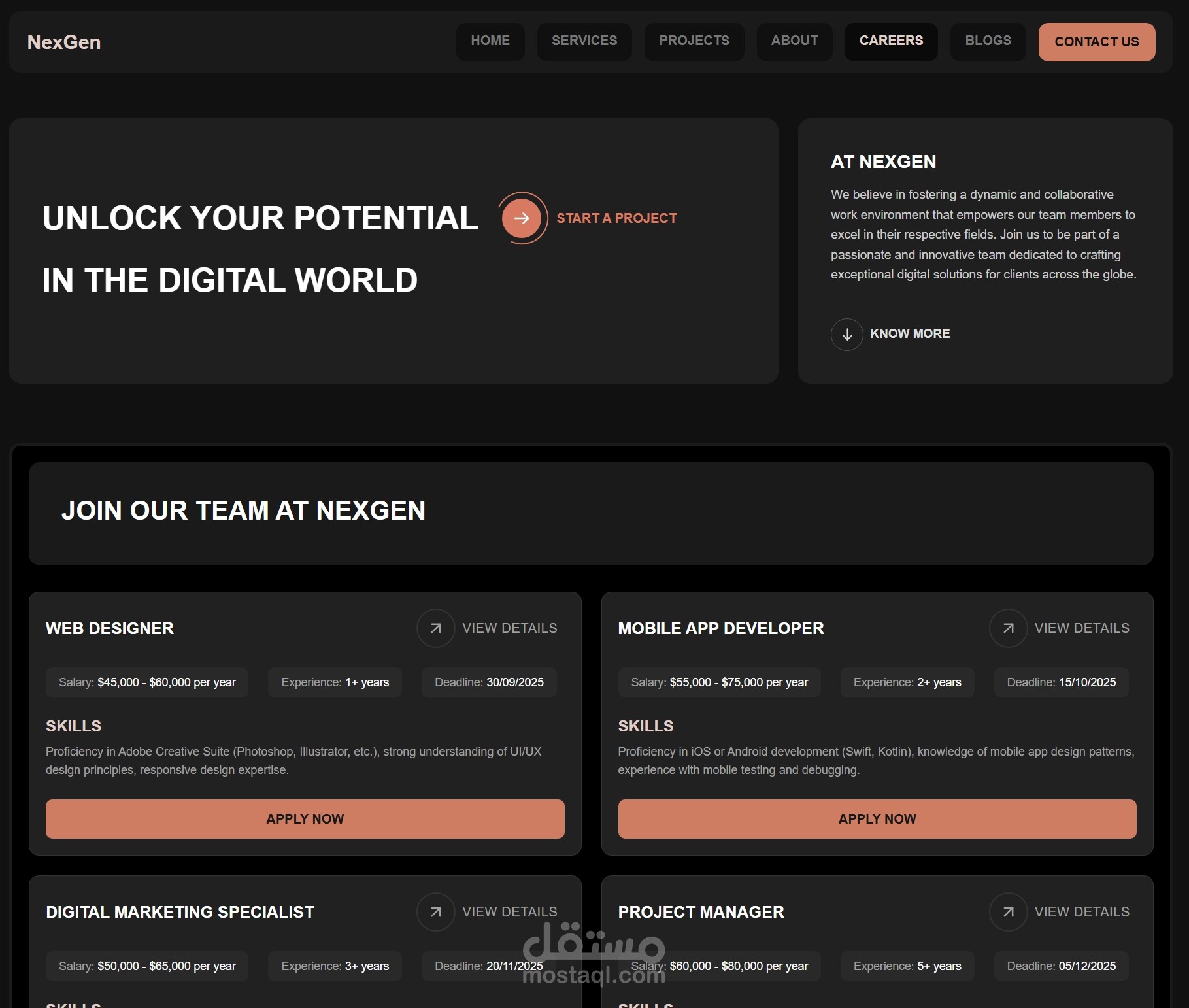 موقع شركة "NexGen" (React.js & Bootstrap)