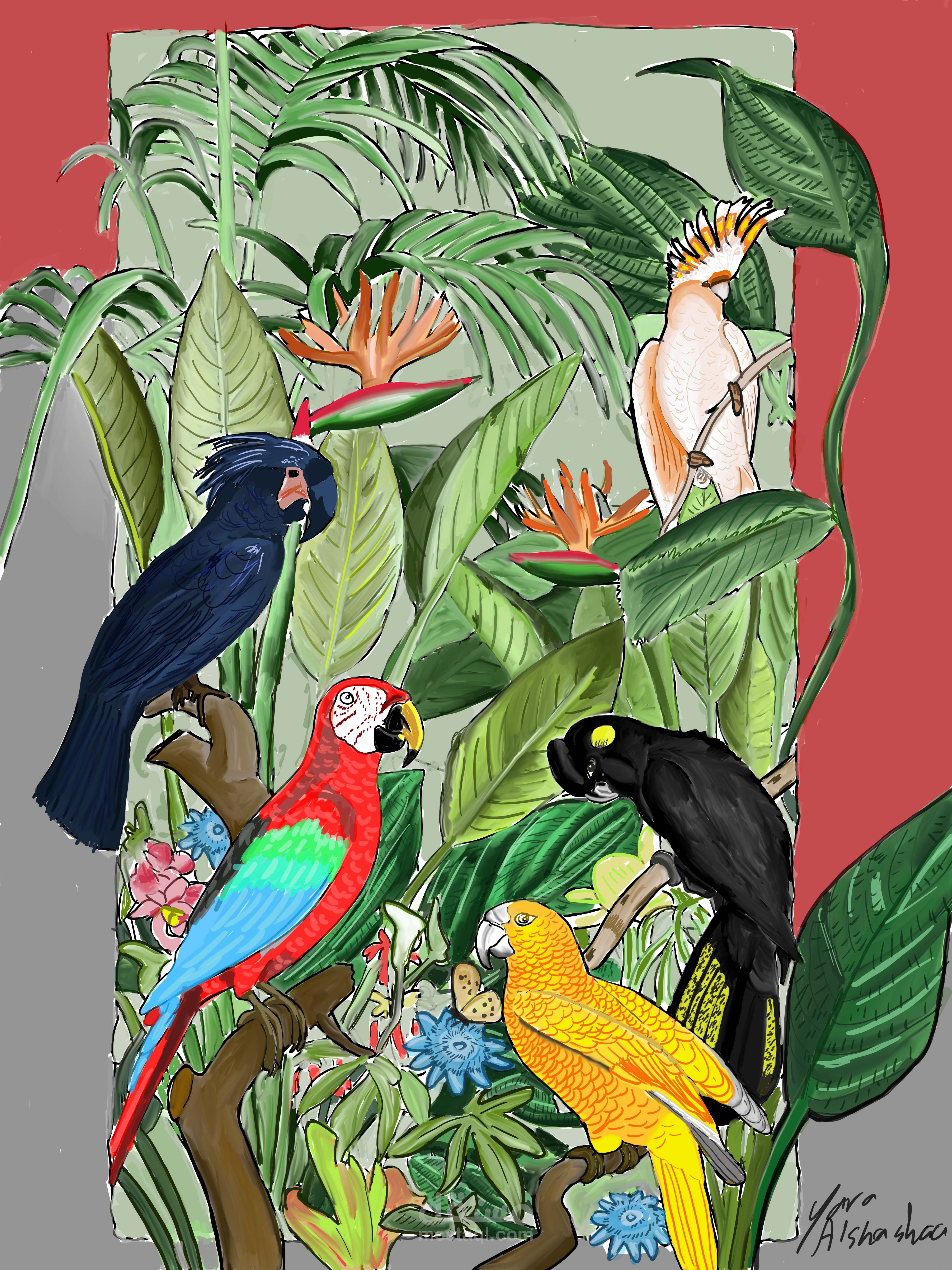 لوحة للطيور مع الطبيعة