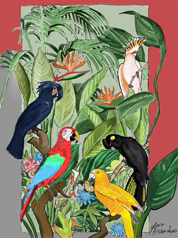 لوحة للطيور مع الطبيعة