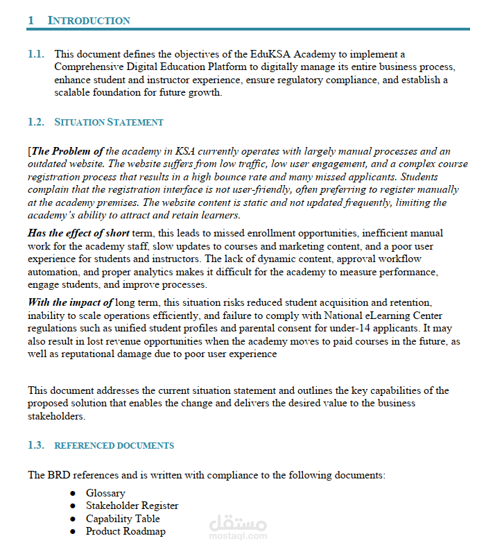 عمل ملف متطلبات للاعمال Business requirement document