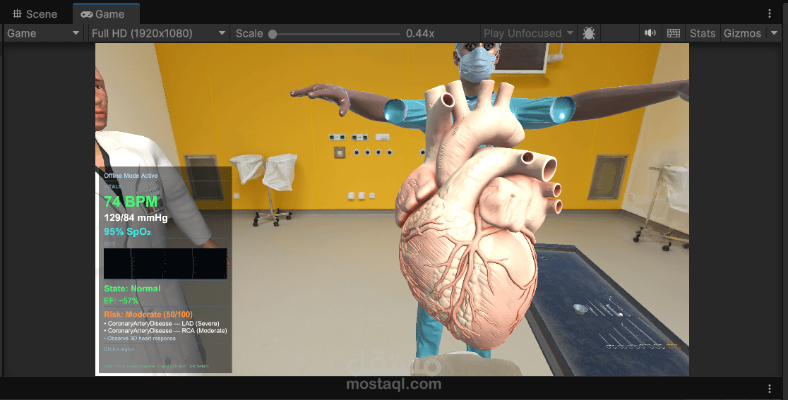 Heart Digital Twin — محاكي جراحة القلب ثلاثي الأبعاد والذكاء الاصطناعي (Unity 3D & FastAPI)