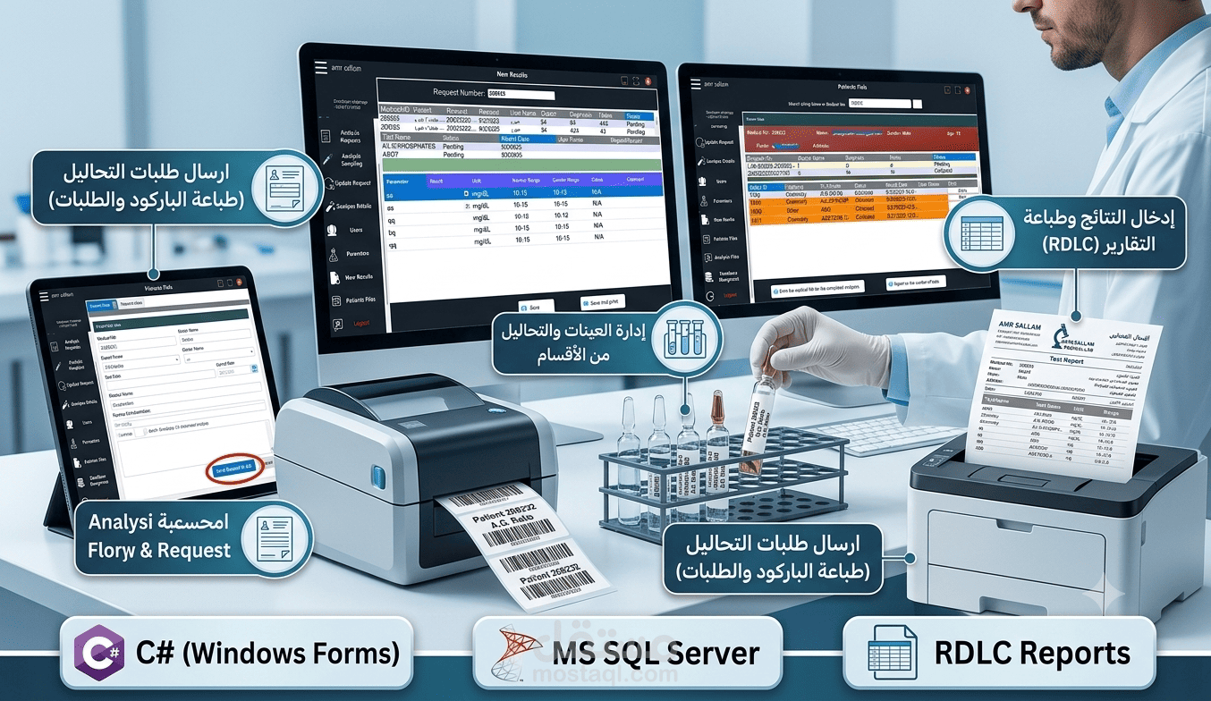 برنامج للمعمل الطبي لارسال الطلبات وادراج النتائج