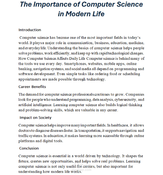 English Writing Sample — Short Article