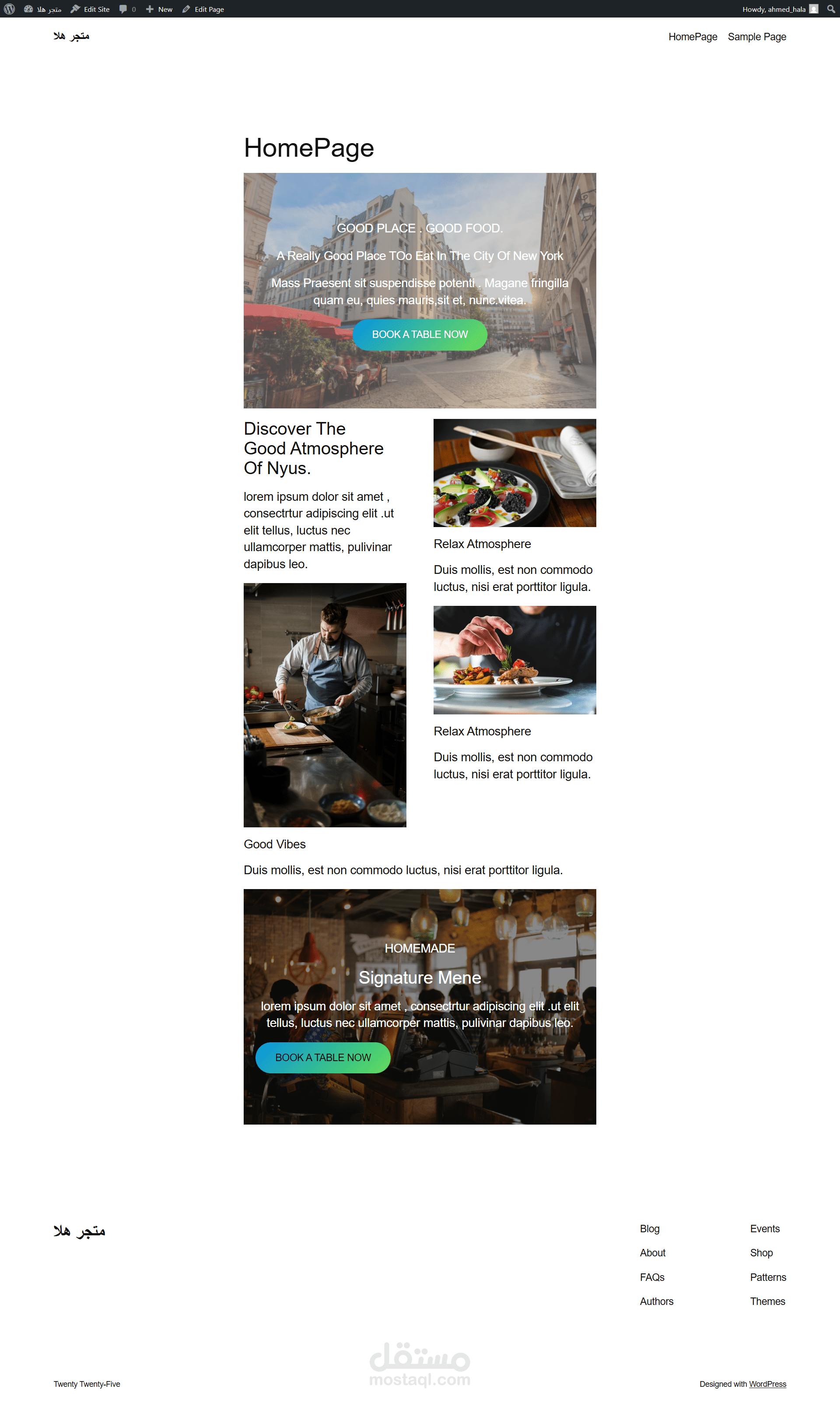تصميم وتطوير موقع لمطعم باستخدام wordpress