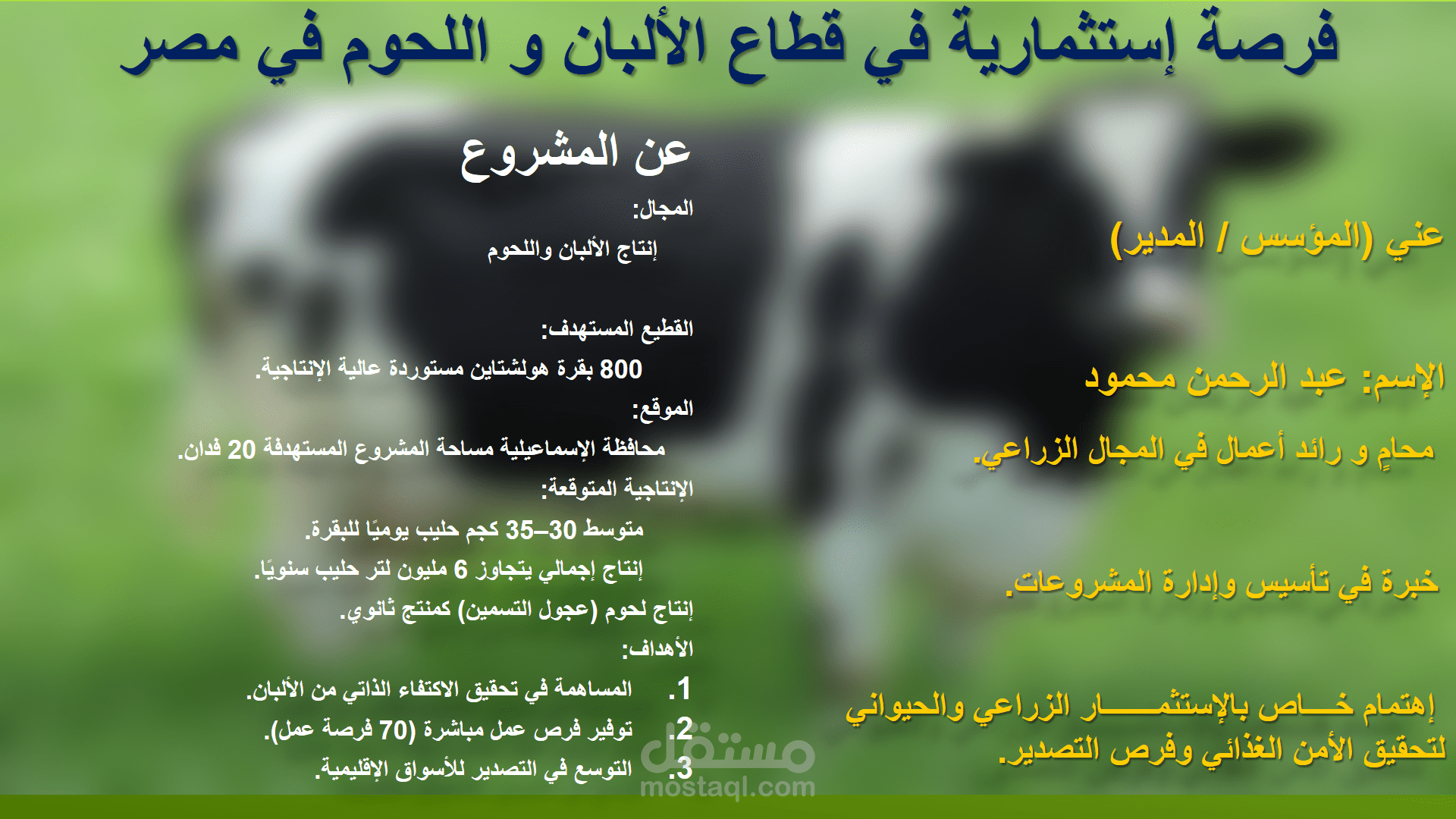 إعداد Presentation لمجموعة أكتوبر للإنتاج الحيواني لعرضها على المستثمرين