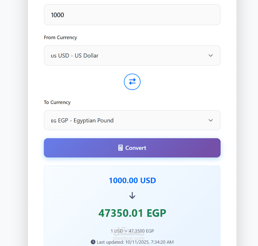 مشروع تحويل العملات (Currency Converter Website)