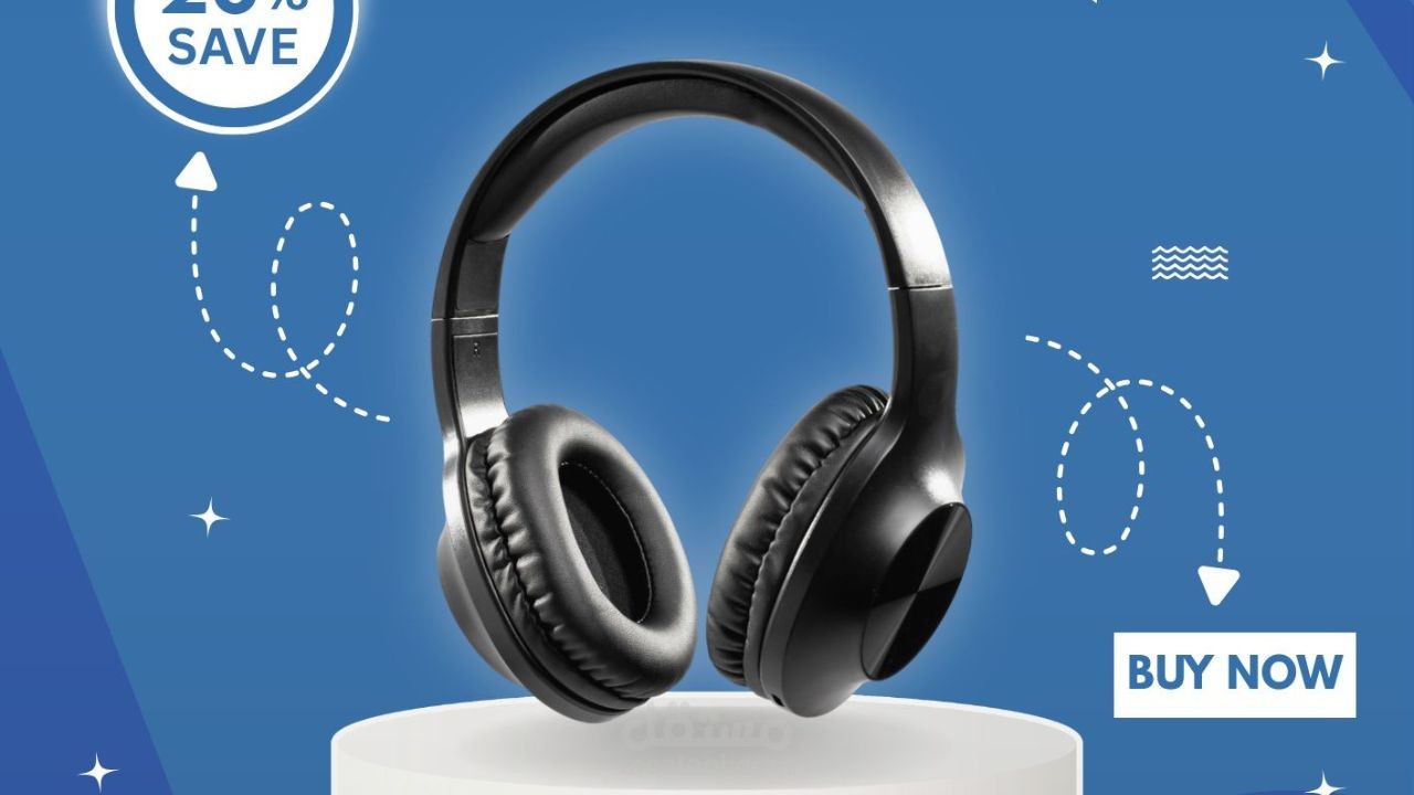 تصميم إعلان عصري لسماعات لاسلكية