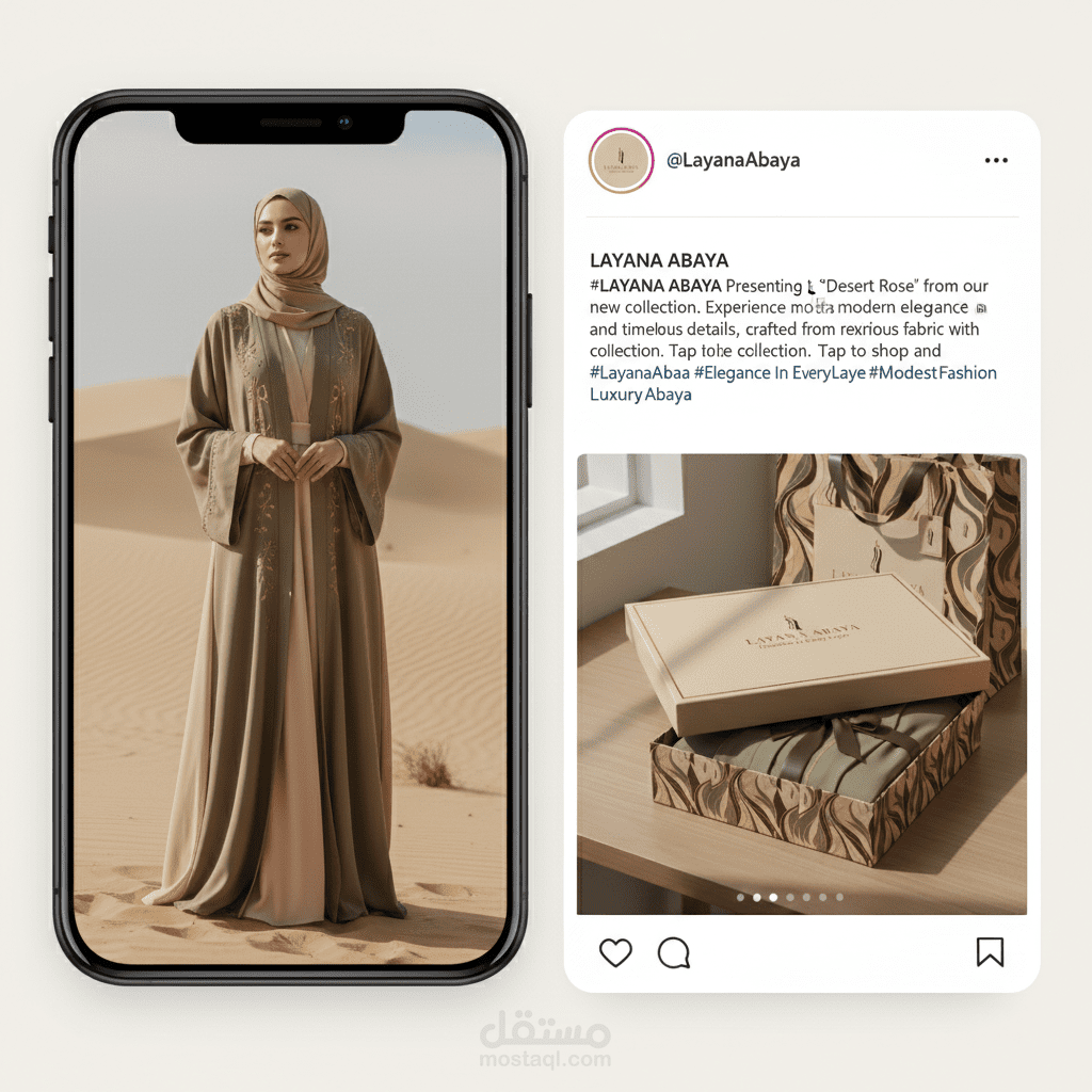 تصميم هوية بصرية كاملة لعلامة تجارية فاخرة للعبايات "ليانا - LAYANA"