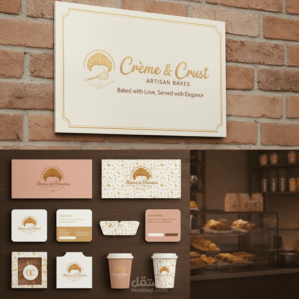 تصميم الهوية البصرية لمتجر "Crème & Crust" للحلويات والباتيسري
