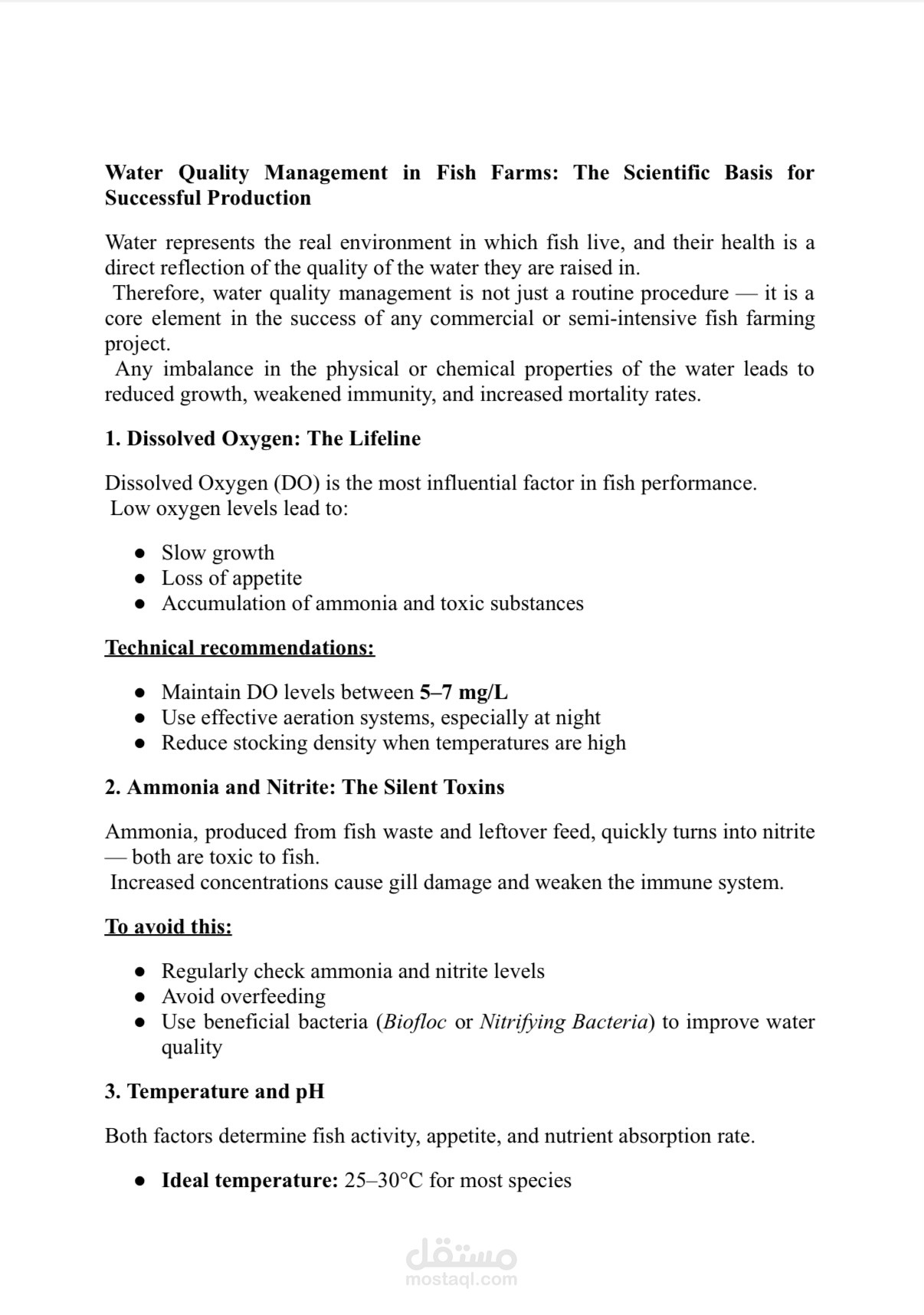 Water quality Management in fish farms