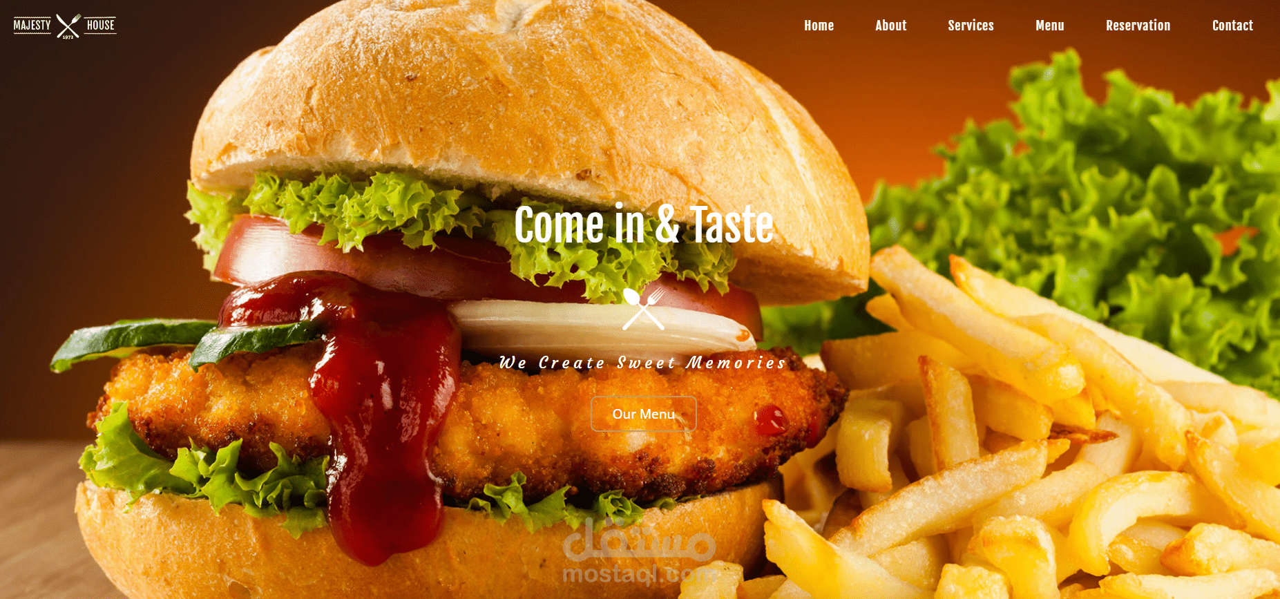 Majesty House – صفحة مطعم فاخرة بتصميم عصري ومتجاوب