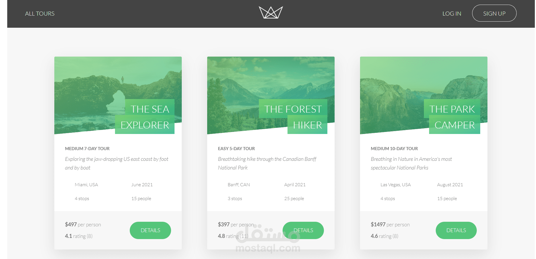 مشروع Natours - تطبيق جولات سياحية