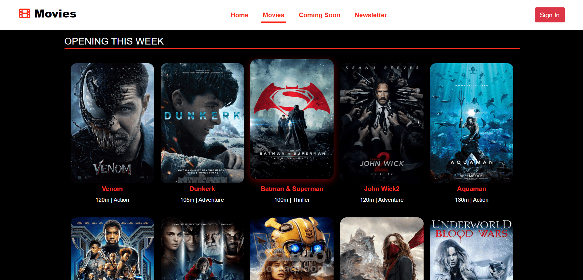 موقع Movie App (واجهة عرض أفلام تفاعلية)