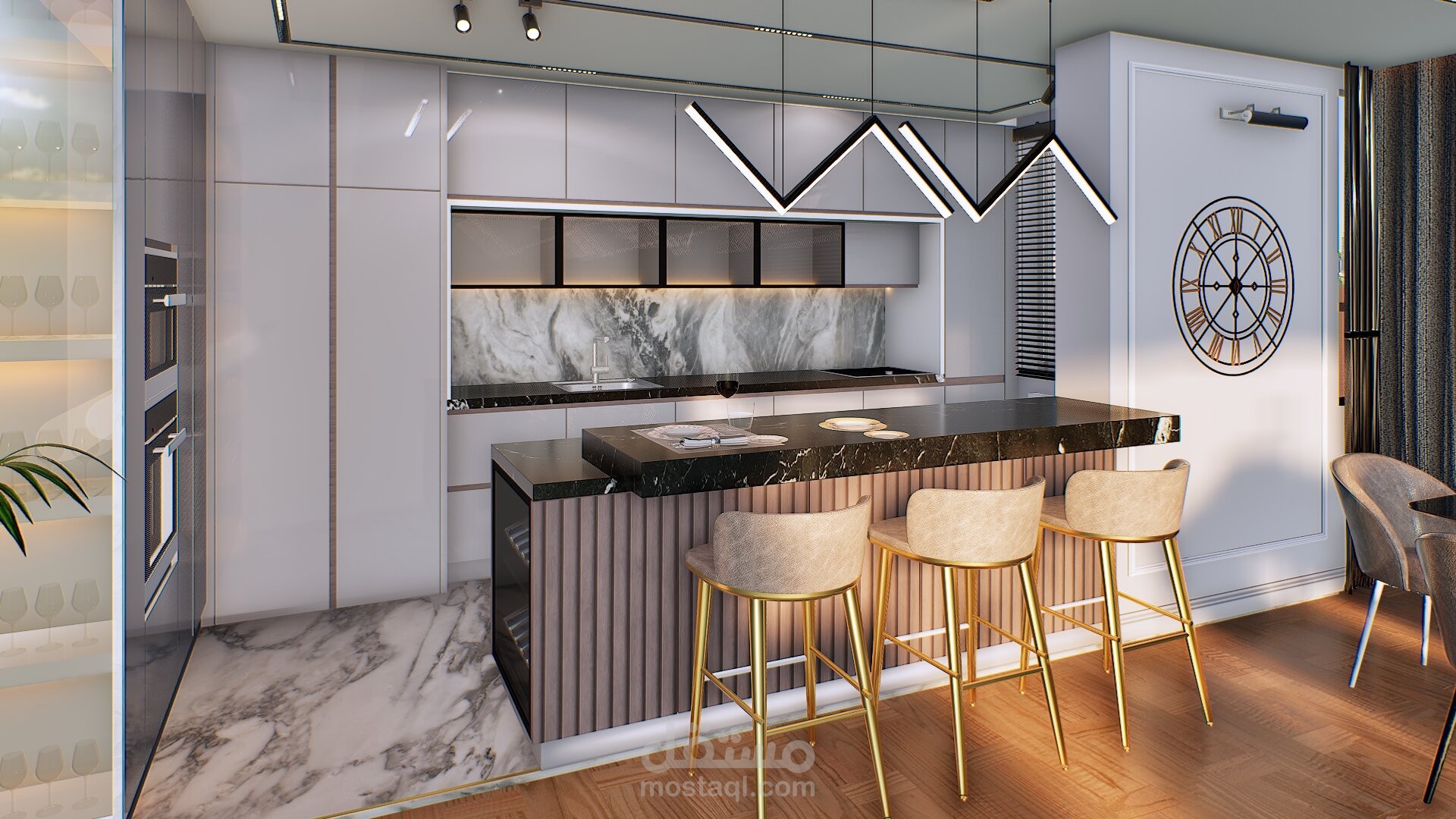 تصميم داخلى ومطبخ بشكل مبدع و ابتكارى