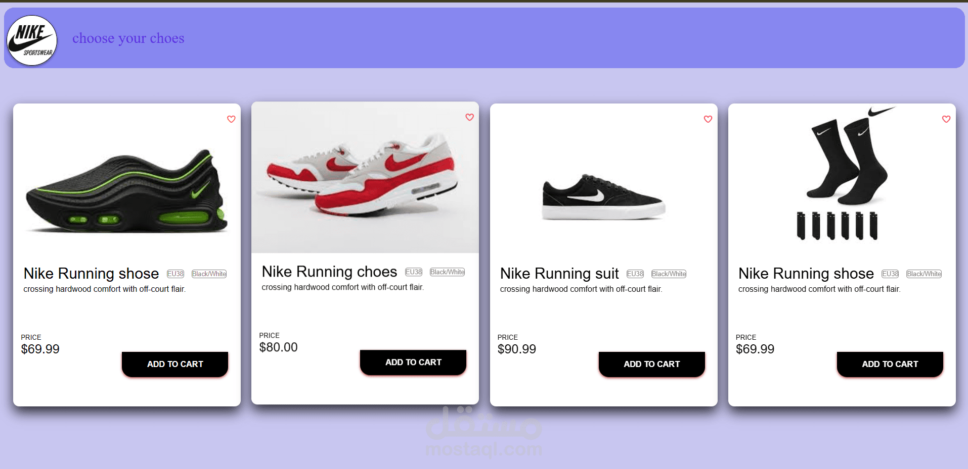 تم تصميم وتطوير صفحة ويب عصرية لعرض منتجات أحذية Nike باستخدام HTML5 وCSS3 خالصَين.