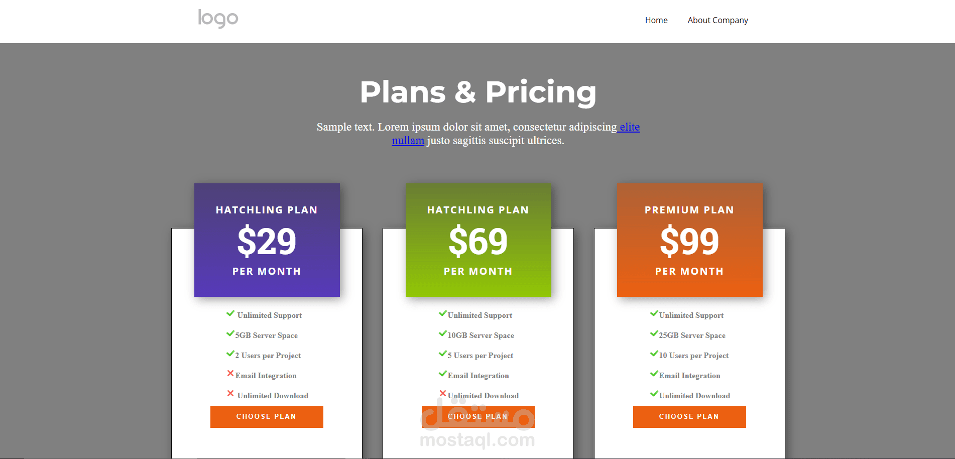 Pricing page