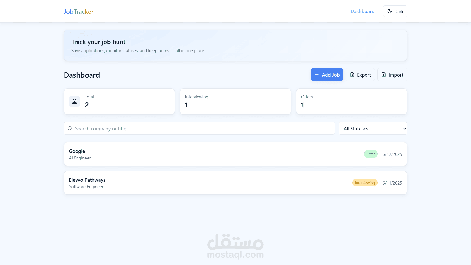 Job Application Tracker Web App