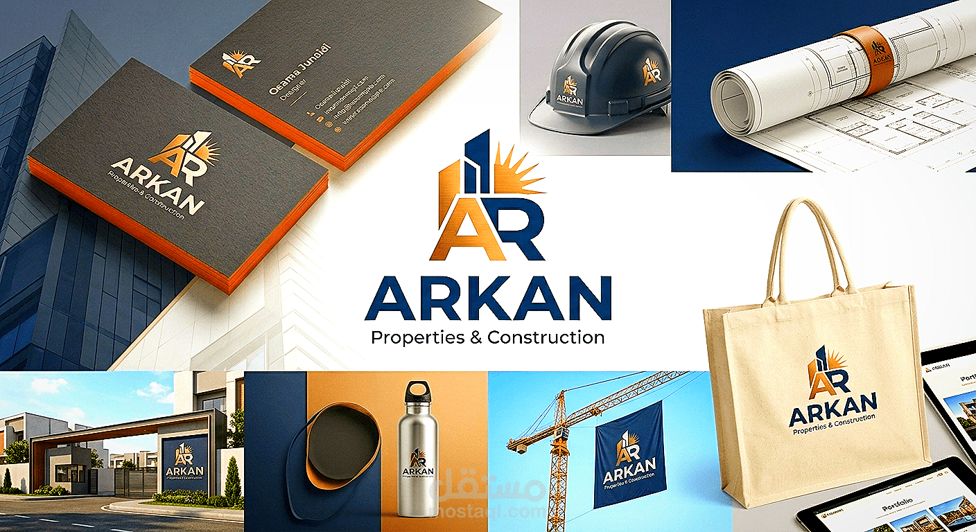 تصميم الهوية البصرية الكاملة لشركة "أركان للتطوير العقاري والمقاولات" (Arkan Properties & Construction)