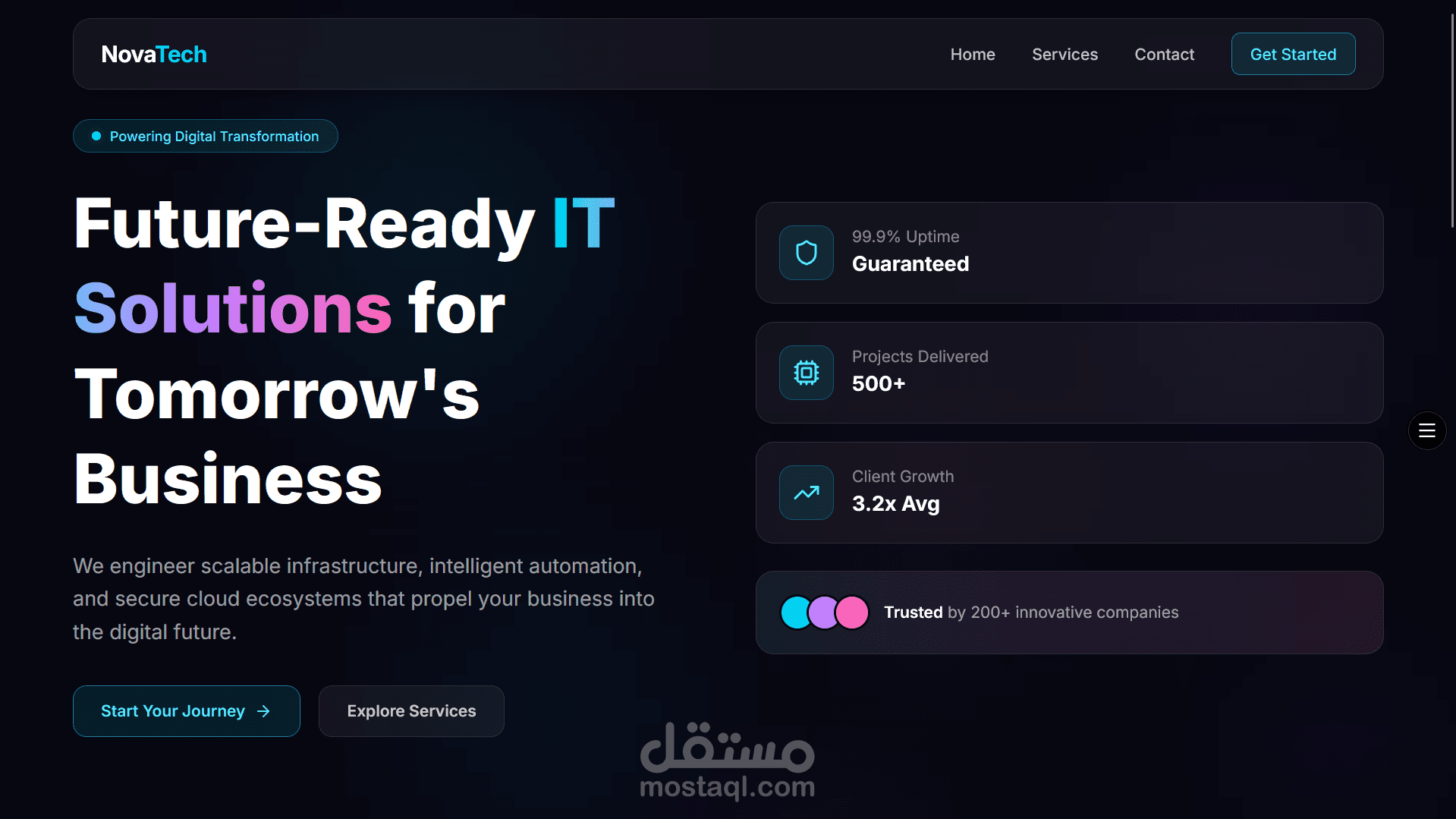 صفحة هبوط لشركة تقنية NovaTech
