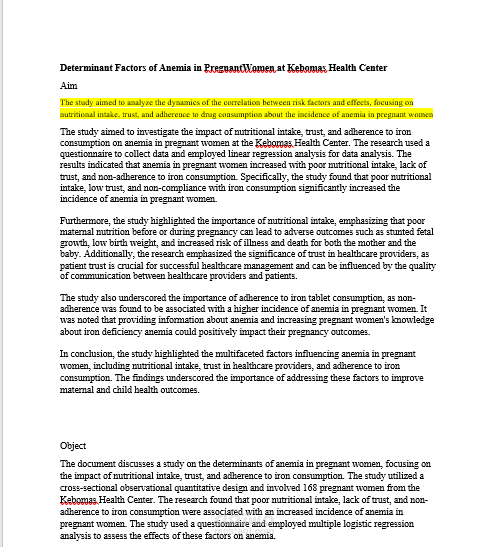 مقال بعنوان  Determinant Factors of Anemia in Pregnant Women at Kebomas Health Center
