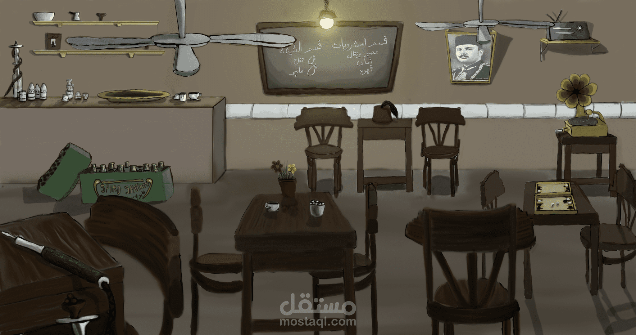 عمل تصميم لمقهي شعبي بدقة 1080 HD عام 1930م