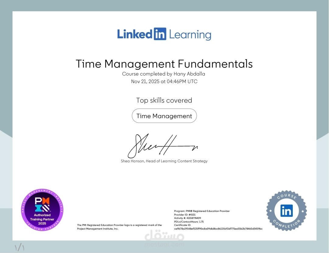 - Time Management Fundamentals (معتمد من PMI®).