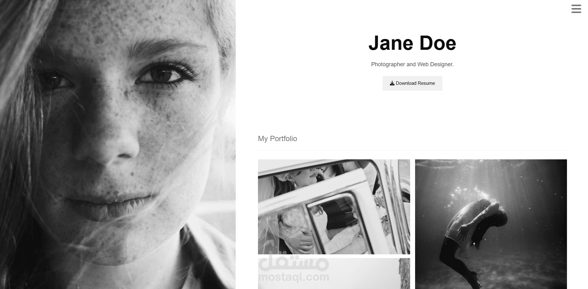 موقع شخصي لعرض الأعمال باستخدام HTML وCSS وJavaScript