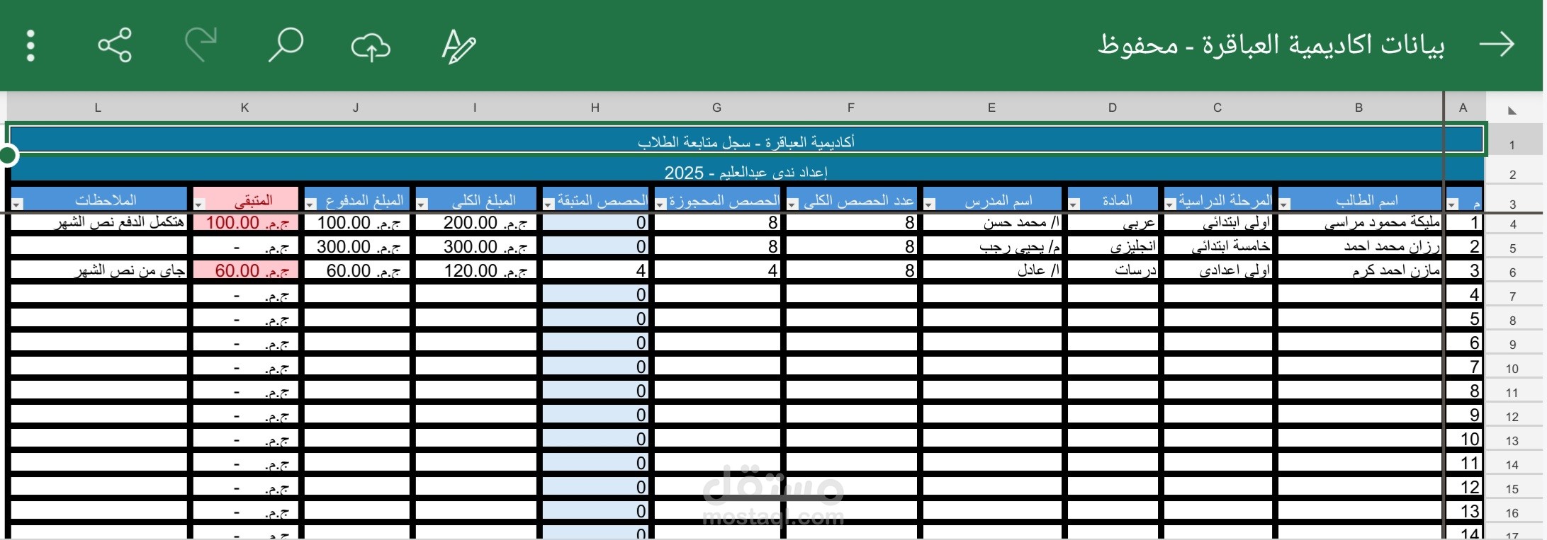 تصميم وتنظيم ملفات Excel لإدارة البيانات والمتابعة الشهرية