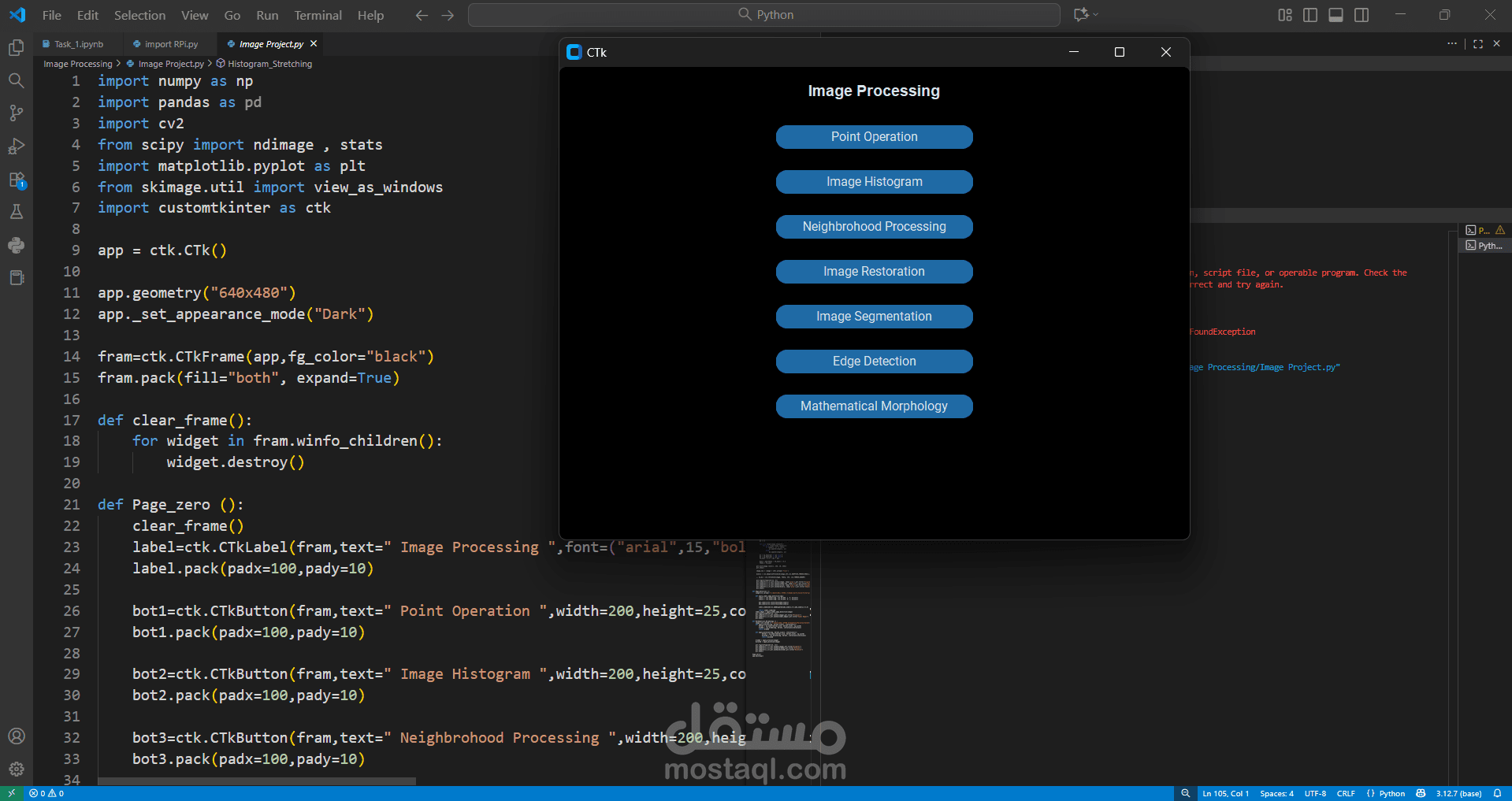 Interactive Image Processing Application Using CustomTkinter and OpenCV