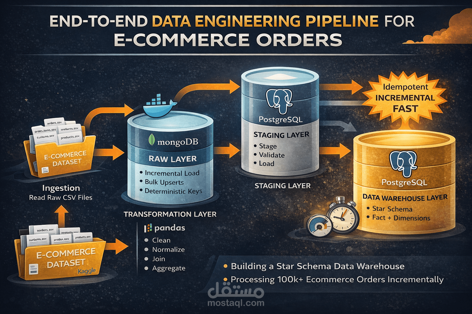 تنفيذ End-to-End Data Engineering Pipeline مع Data Warehouse و Incremental Loading