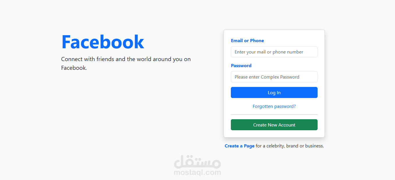 facebook login page