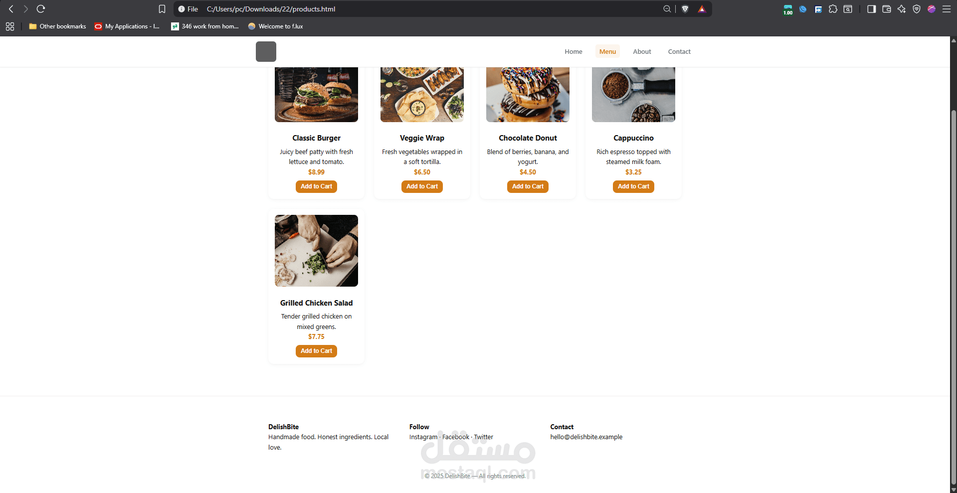 Menu page