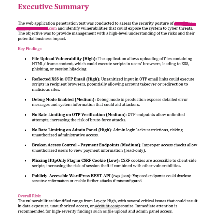 تقرير اختبار اختراق لموقع ويب – تحليل الثغرات وتقييم المخاطر (Web Penetration Test Report)