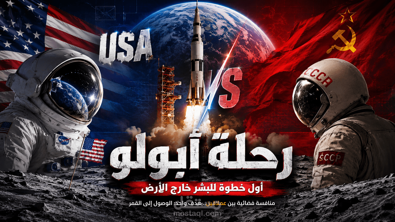 نموذج لمونتاج فيديو وثائقي عن اول شخص هبط على سطح القمر.