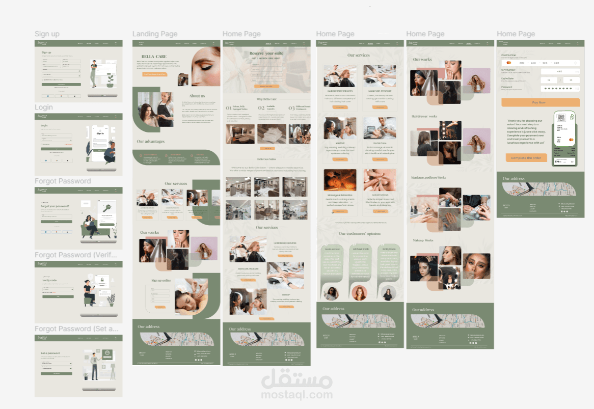 تصميم واجهات موقع Bella Care – خدمات الجمال والعناية الشخصية