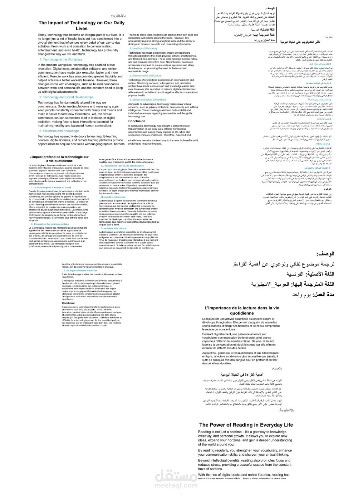 ترجمة مقال وموضوع ثقافي من الفرنسية إلى العربية والإنجليزية