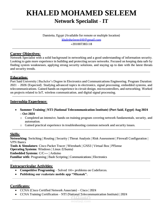 CV احترافي بنظام ATS