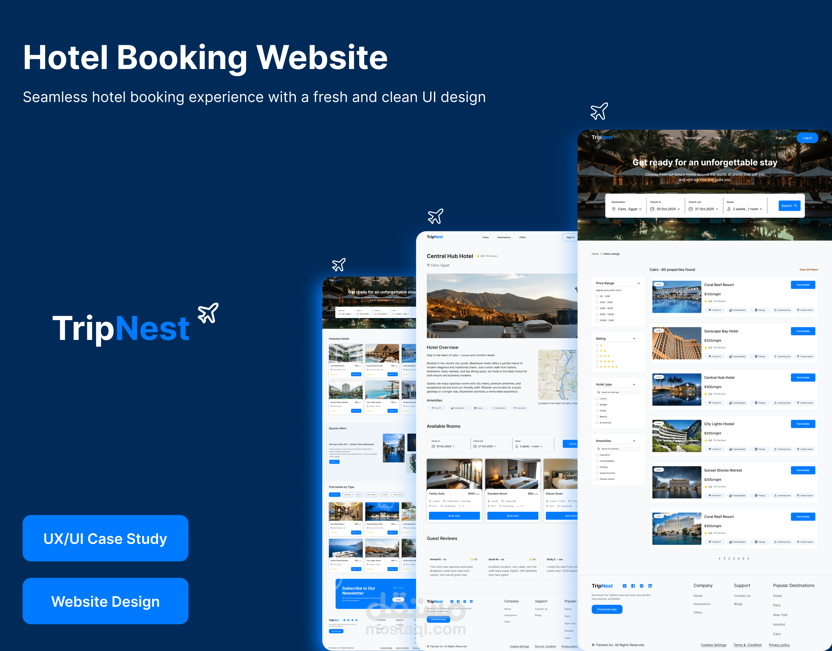 تصميم واجهة مستخدم لموقع حجز فنادق احترافي (Hotel Booking Website UI Design)