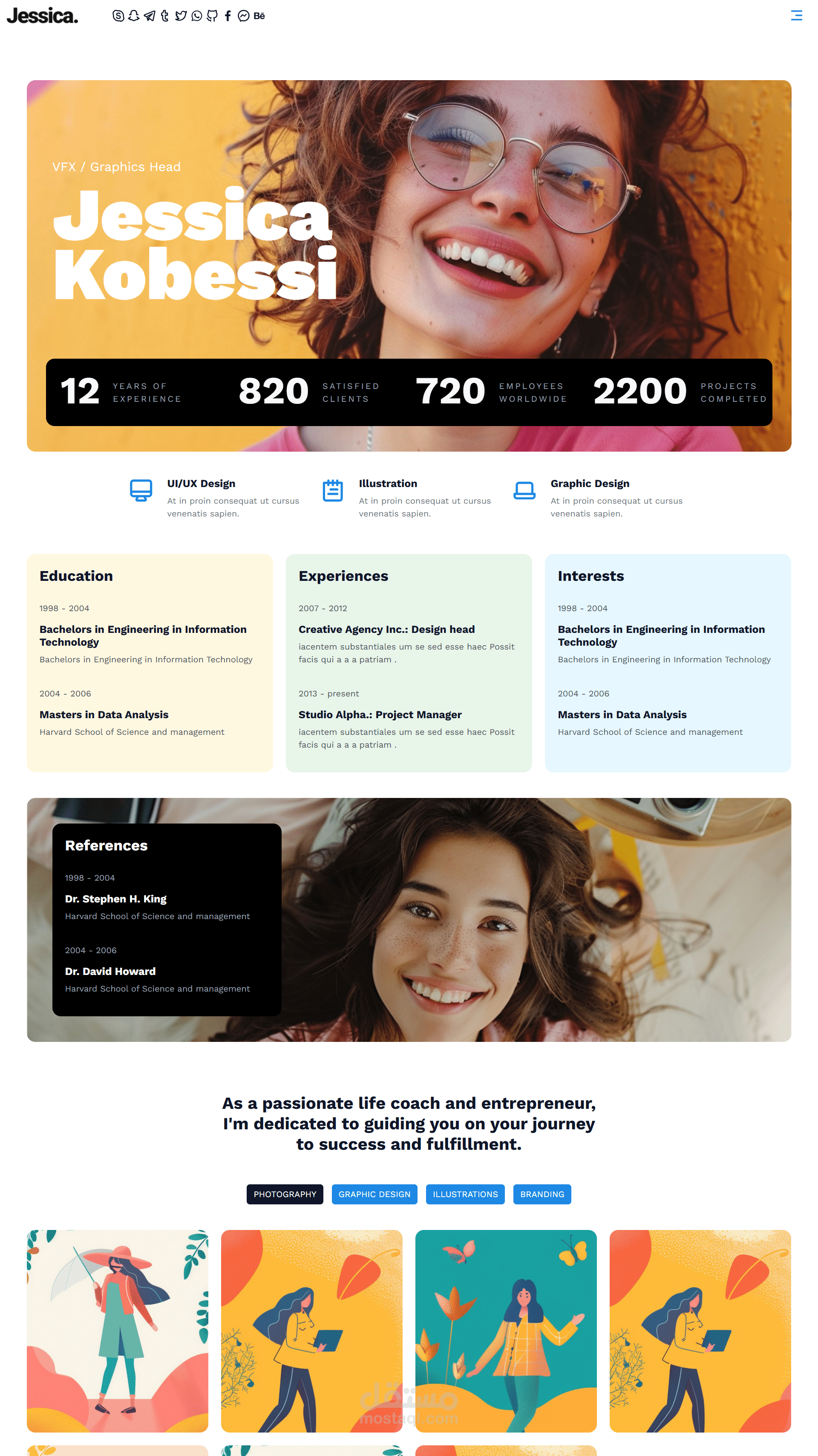 تصميم وبرمجة موقع تعريفي (Portfolio) بتصميم عصري وجذاب