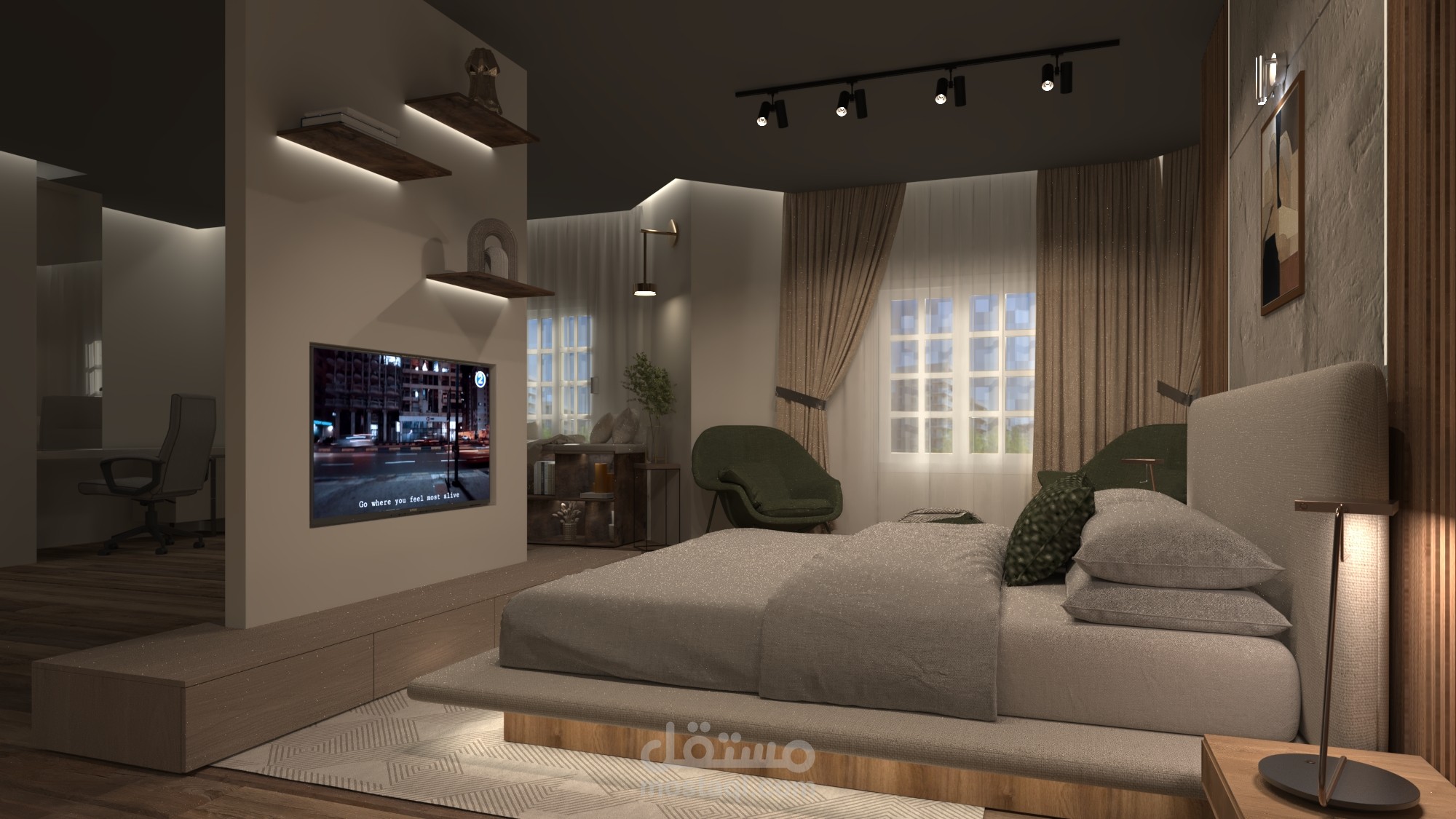 تصميم جذاب لغرفة نوم راقية على الطراز الحديث