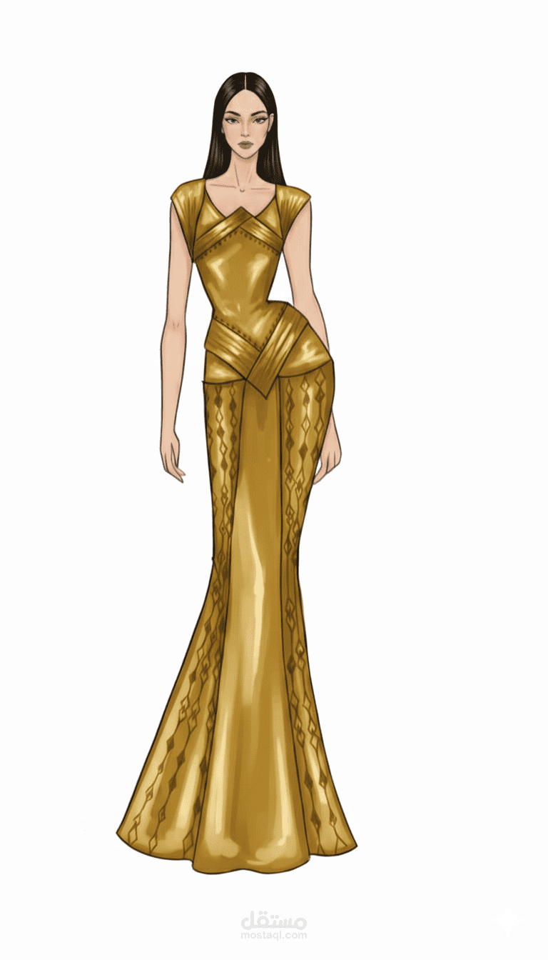 فستان الساعه الذهبيه