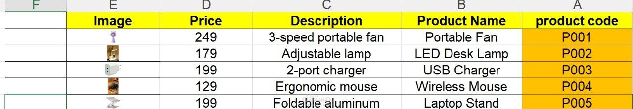 إنشاء قائمة منتجات احترافية تشمل الصور والوصف والسعر (Excel)