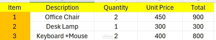 إعداد ملف Excel لفواتير المبيعات مع حساب الكميات والأسعار