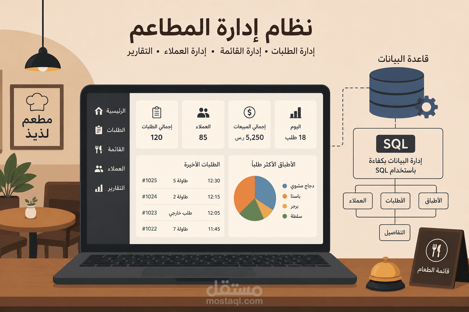 نظام إدارة المطاعم باستخدام SQL